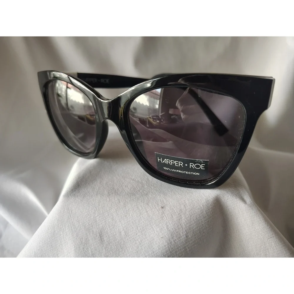Harper Roe Womens Black Cat Eye Sunglasses Oversized Designer Style UV400 NEW